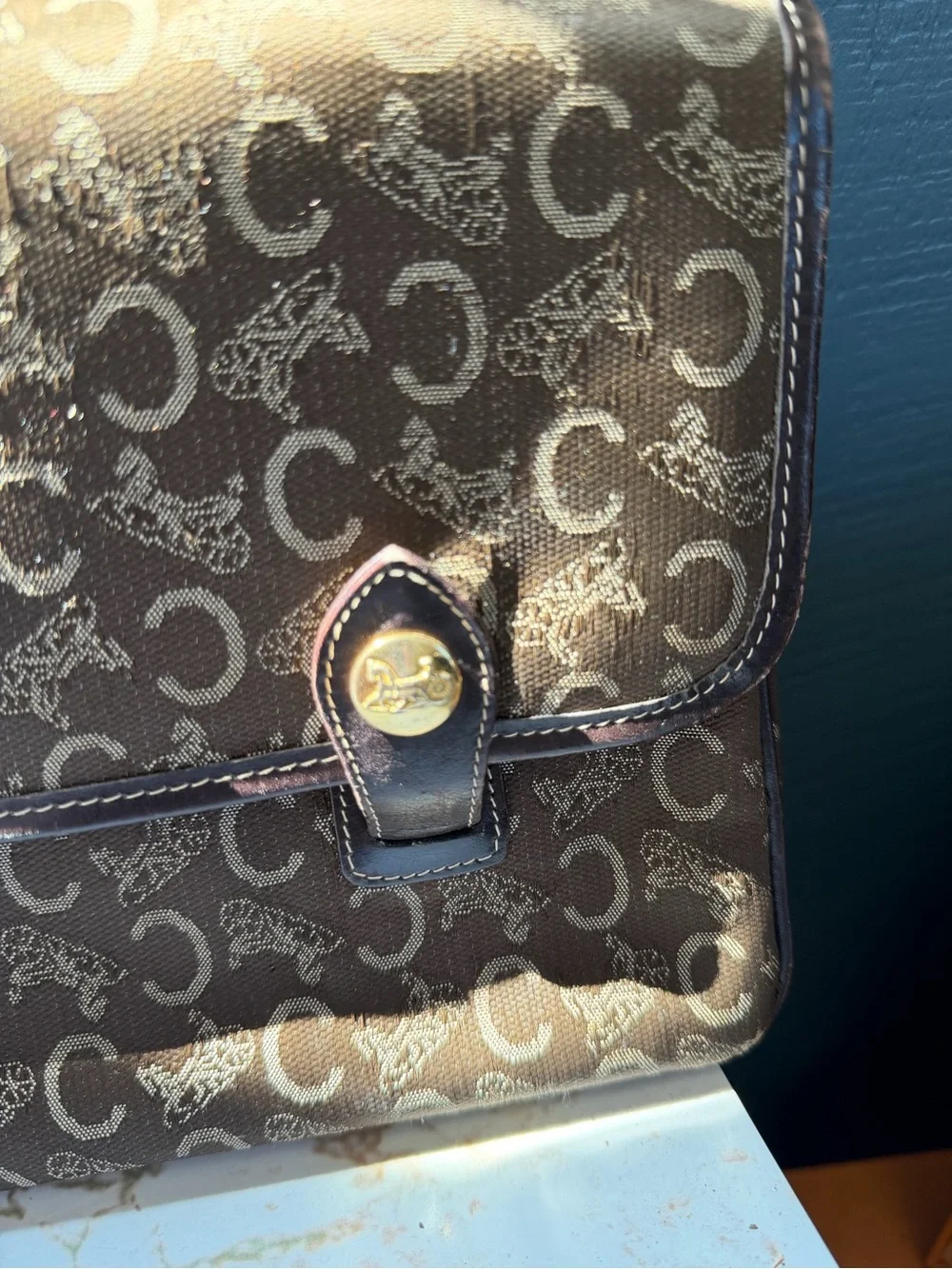 Vintage Celine C Macadam Monogram Horse & Carriage Top Handle Flap Bag - Brown